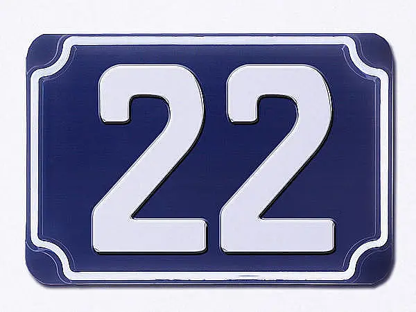 Blaue geprägte Hausnummer - Ziffer 22