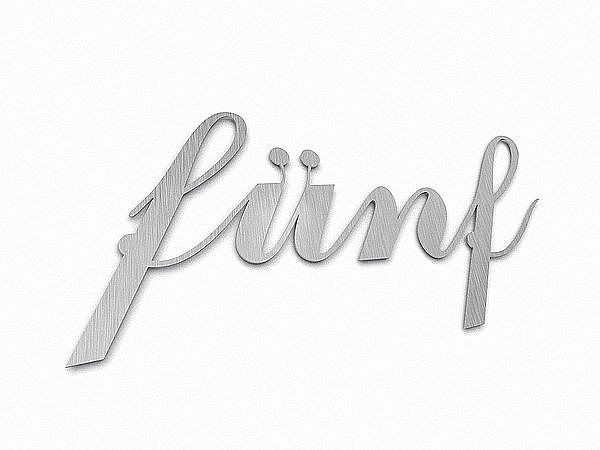 Edelstahl-Hausnummer als Zahlwort - Script Höhe 150 mm bis 5 Buchstaben