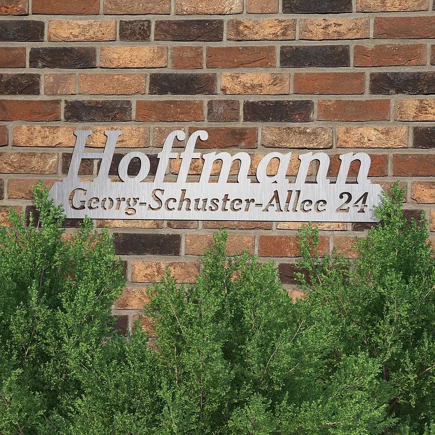 Edelstahl Hausnummer mit Name und Straßenname - Design Timeless 210 mm hoch