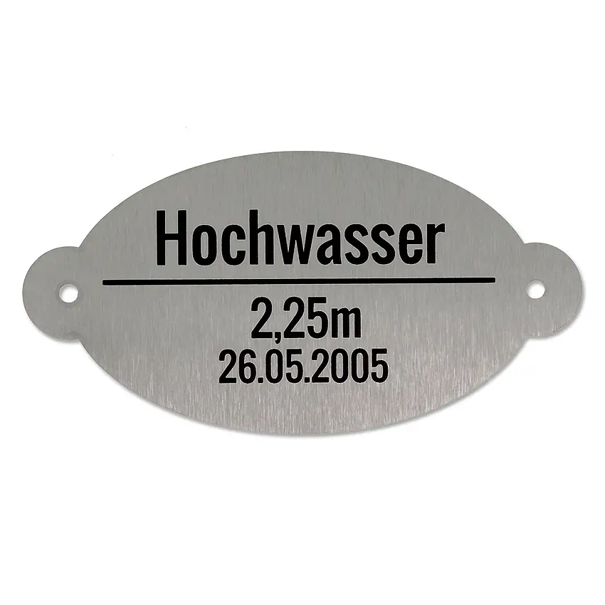 Edelstahlschild zur Hochwasserkennzeichnung