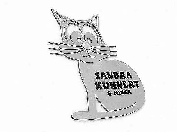 Edelstahl-Türschild mit Katzenmotiv - mit Klingel
