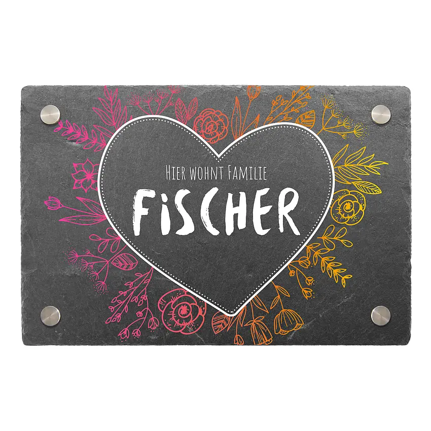 Schieferschild mit Edelstahlabstandshaltern