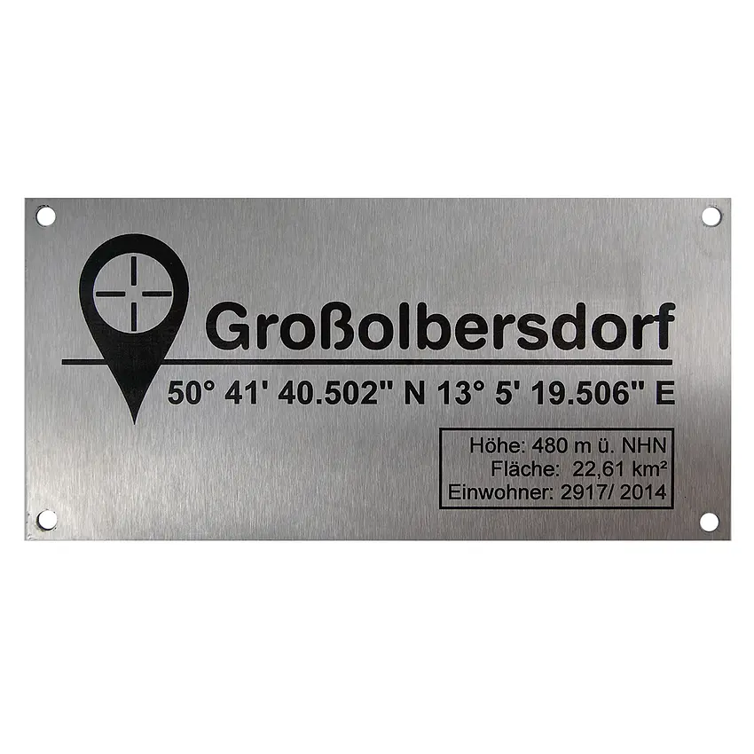 GPS Schild Edelstahl mit Lasergravur 200 x100 mm 