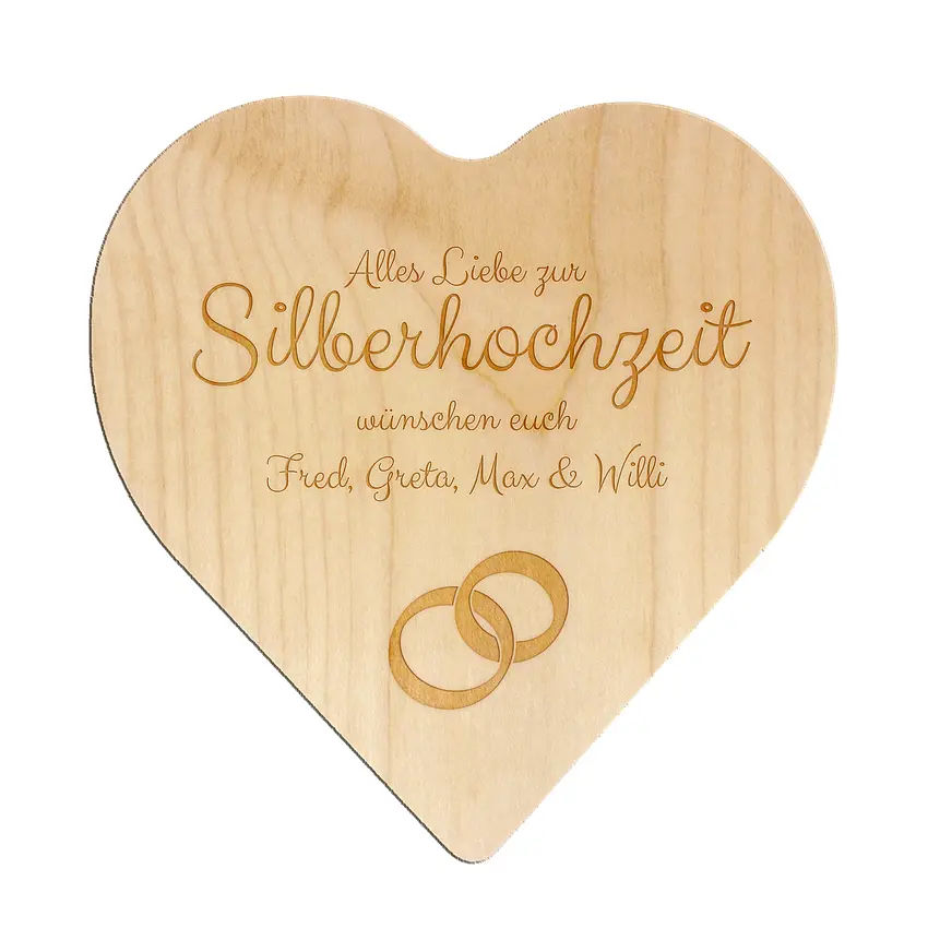 Holzherz mit Gravur zur Silberhochzeit