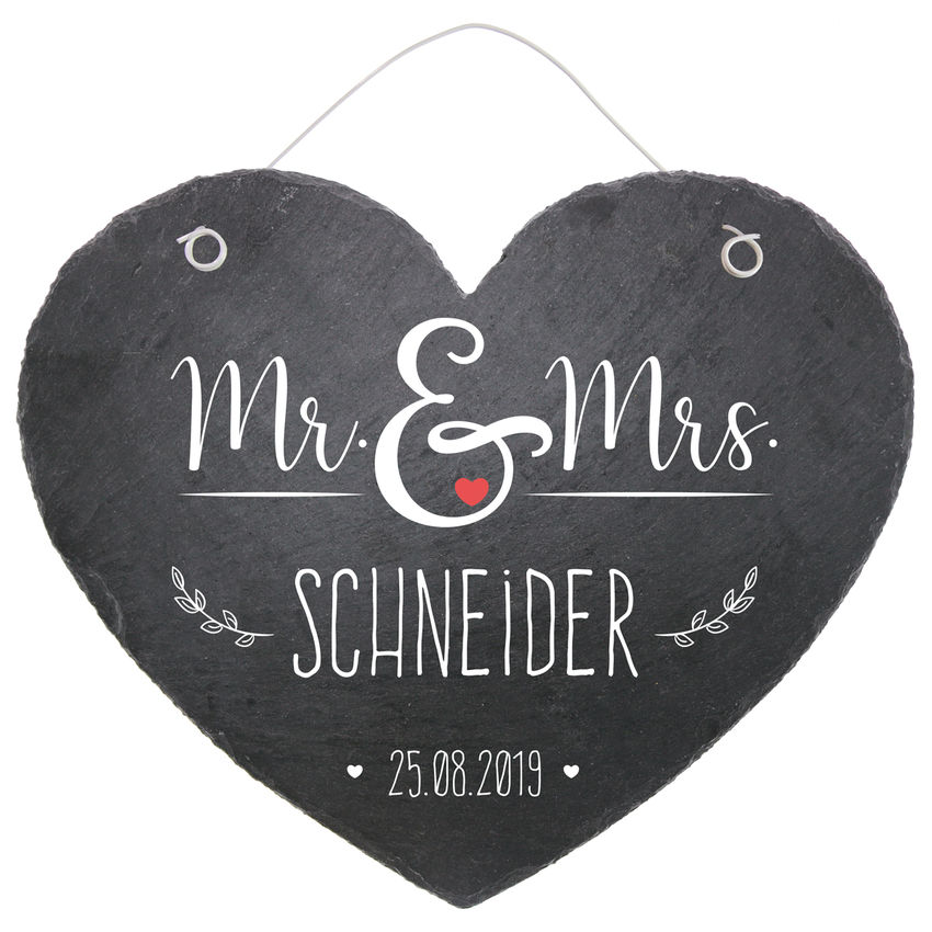Herz aus Schiefer in der Größe 24 cm Geschenk zur Hochzeit - Schilder