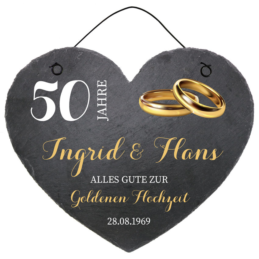 Herz aus Schiefer in der Größe 24 cm Goldene Hochzeit - Schilder online