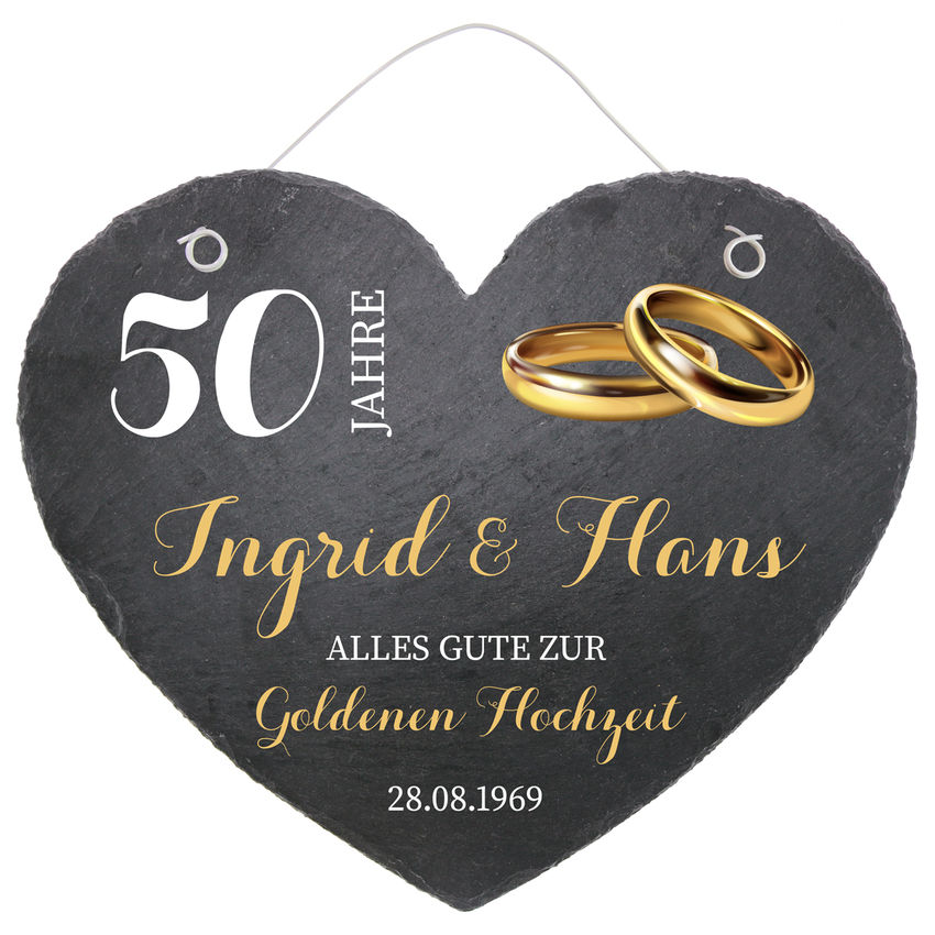 Herz aus Schiefer in der Größe 24 cm Goldene Hochzeit - Schilder online