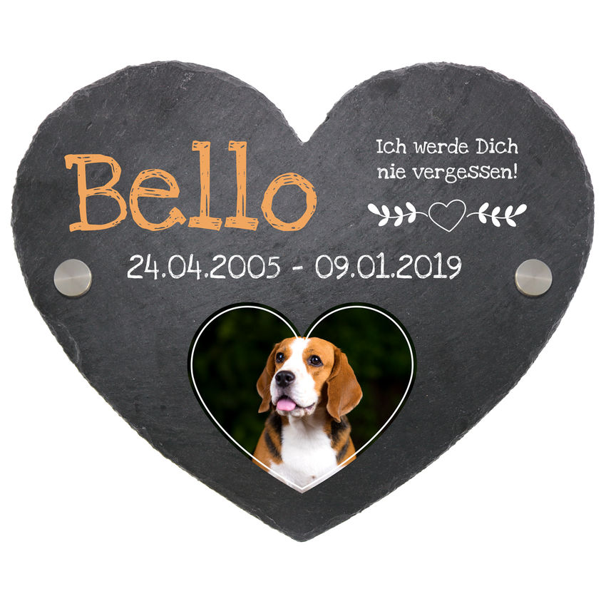 Herz aus Schiefer mit Foto von Ihrem Haustier als Gedenktafel - 24 cm