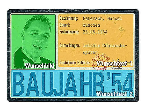 Historisches Nummernschild zum Geburtstag - Detailansicht mit Personalisierungsmöglichkeiten