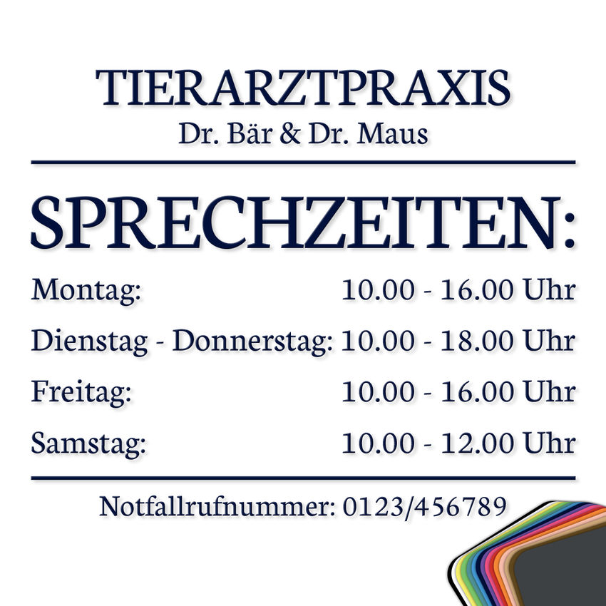 Ihre Öffnungszeiten als Folienbeschriftung 30 cm x 25 cm [Größe: mittel] - Schilder online kaufen