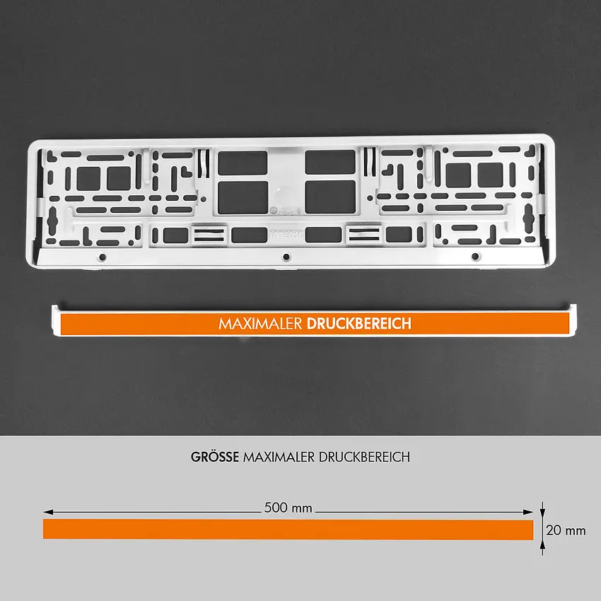 Kennzeichenhalter Klavierlack weiß mit Wunschtext - pro Stück