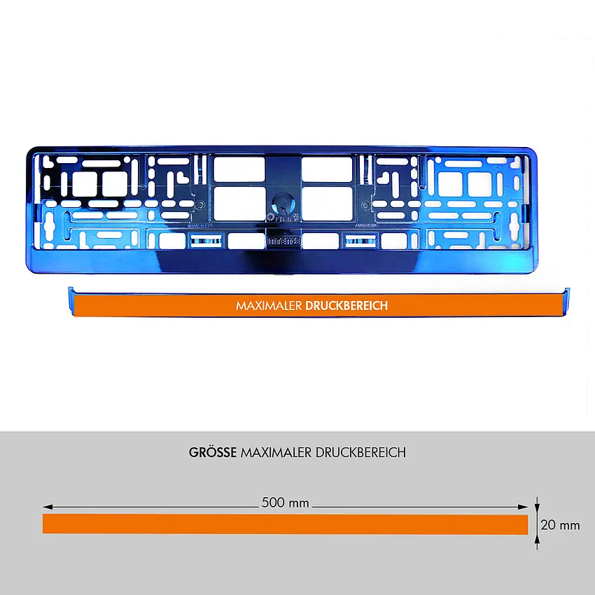 Kennzeichenhalter mit Wunschtext blau chrom - pro Stück