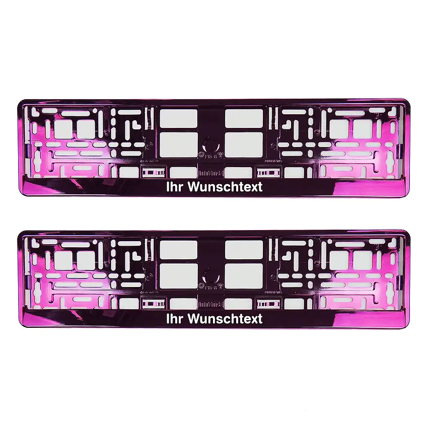 Kennzeichenhalter mit Wunschtext pink chrom - pro Paar - Schilder