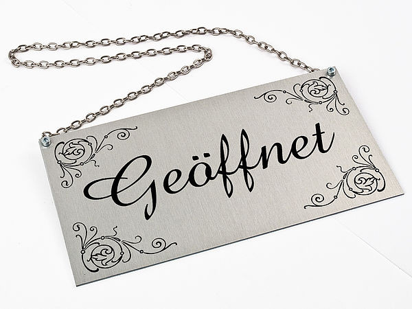 Wendeschild-Geöffnet-Geschlossen-Alu-Schild-20 x 10 cm-Türschild-Open-Closed 