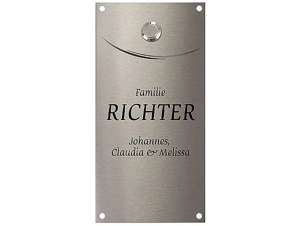 Klingelschild aus Edelstahl - Klingelknopf oben