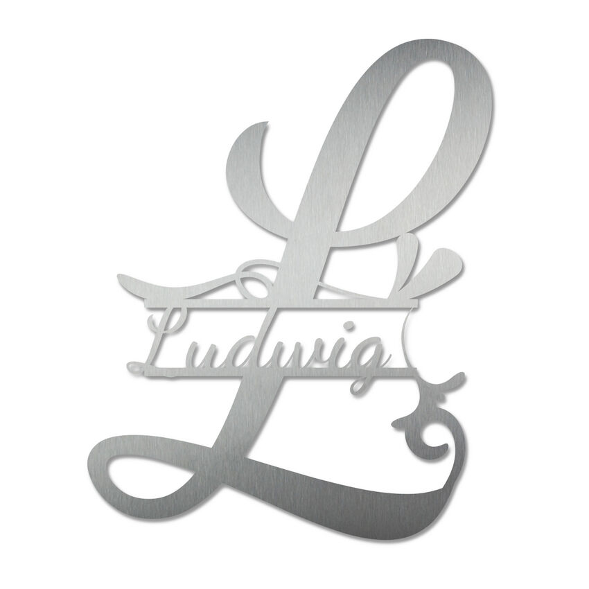 Monogramm L aus Edelstahl mit Familienname