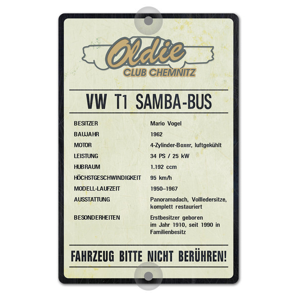 Präsentationsschild für Oldtimer mit Logo 200 x 300 mm Schilder online kaufen