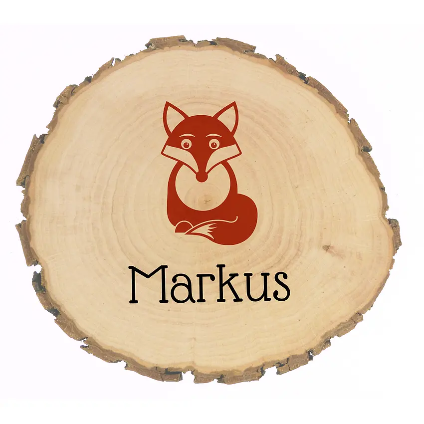 Namensschild aus Holz mit Fuchs