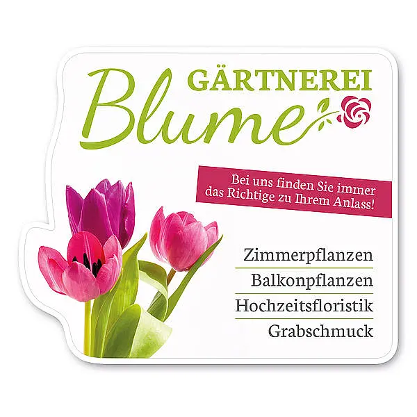 Werbeaufkleber für ein Blumenfachgeschäft