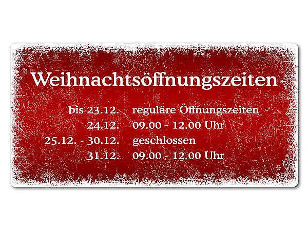 Türschild Weihnachtsöffnungszeiten