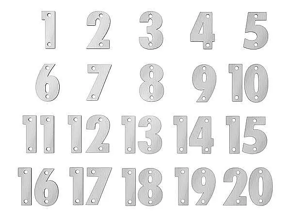 Zahlensatz 1-20 in Edelstahl Schriftart Classic