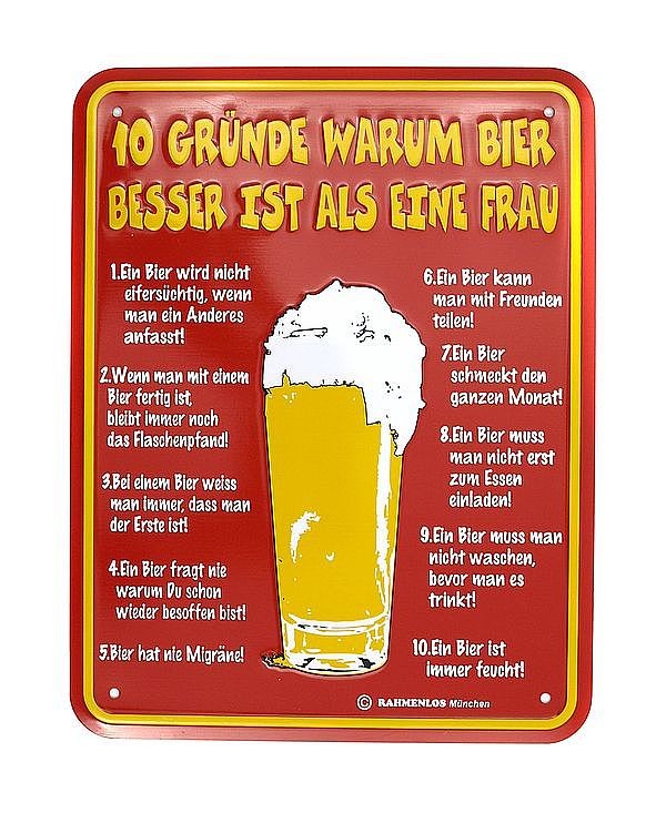 Funschild 10 Gründe warum Bier besser ist als eine Frau Hausnummern und Schilder online kaufen
