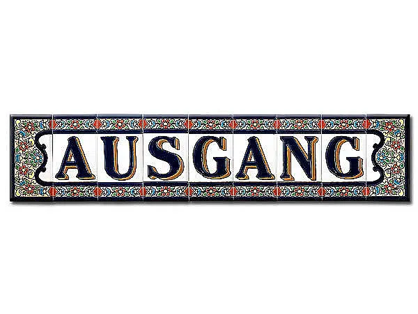 Ausgang - Schriftzug aus spanischen Fliesen