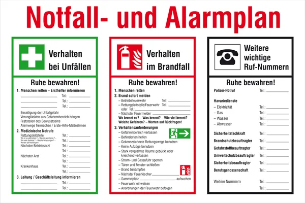 Aushang - Brandschutz »Notfall- und Alarmplan« 