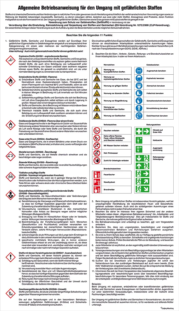 Aushang - Gefahrstoffe »Allgemeine Betriebsanweisung für den Umgang mit gefährlichen Stoffen« 