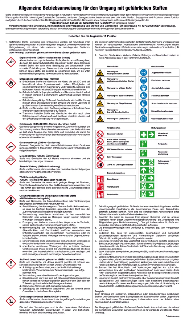 Aushang - Gefahrstoffe »Allgemeine Betriebsanweisung für den Umgang mit gefährlichen Stoffen« 