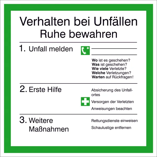 Aushang - Unfall »Verhalten bei Unfällen« 