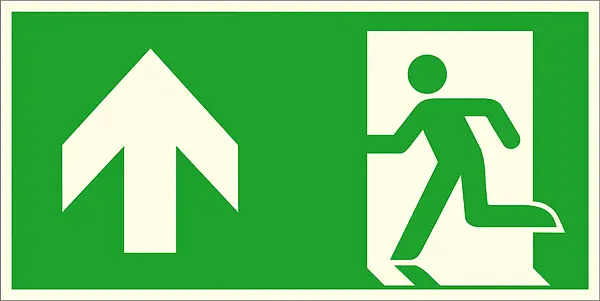 Fluchtweg-Kombischild »Notausgang links, aufwärts bzw. geradeaus « 