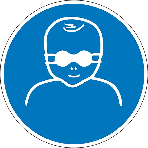 Gebotsschild »Kleinkinder durch weitgehend lichtundurchlässige Augenabschirmung schützen« 