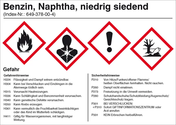 Gefahrstoffetikett »Benzin« 