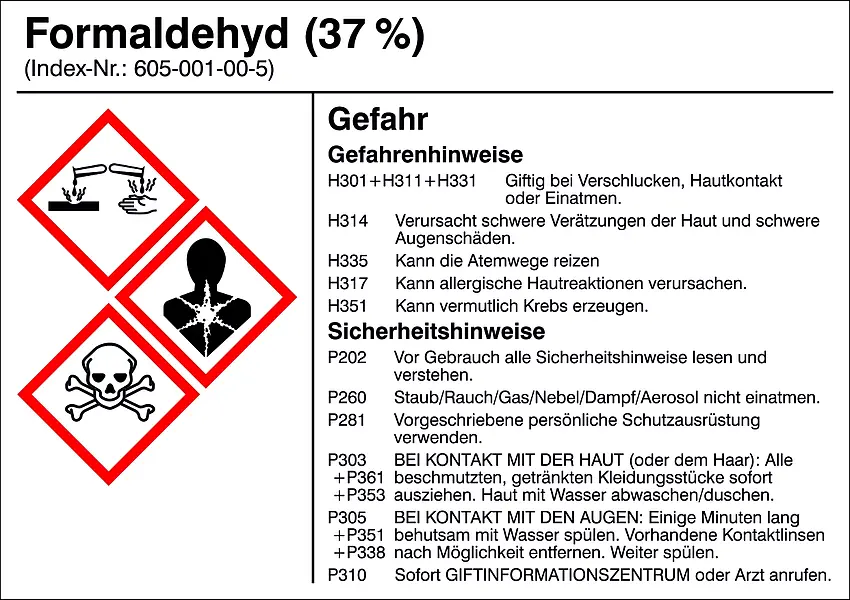 Gefahrstoffetikett »G010: Formaldehyd (37%)« 
