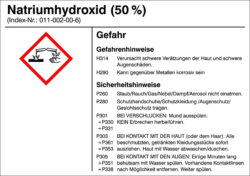 Gefahrstoffetikett »G015: Natriumhydroxid (50%)« 