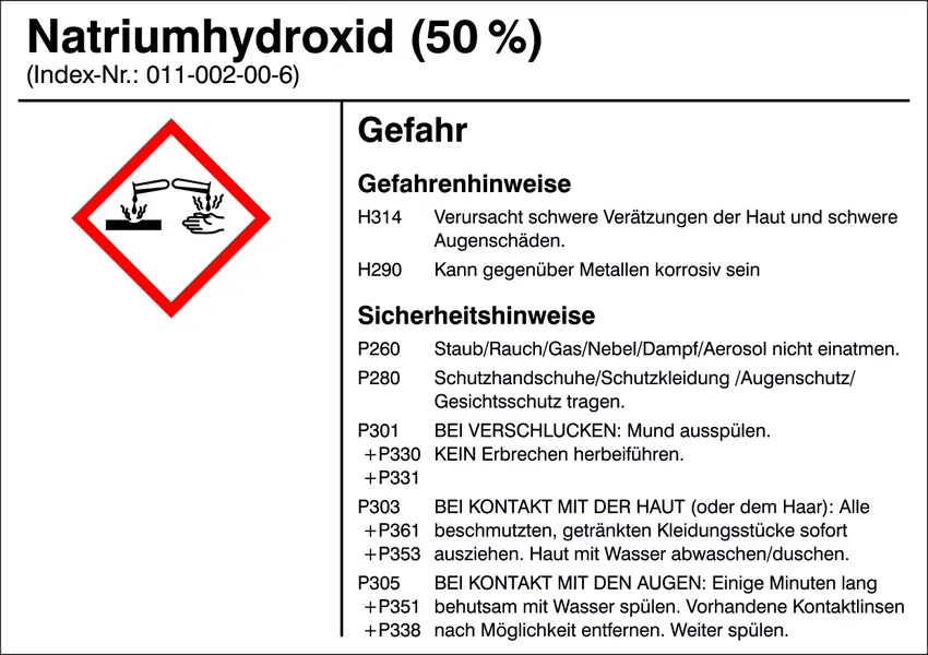 Gefahrstoffetikett »G015: Natriumhydroxid (50%)« 