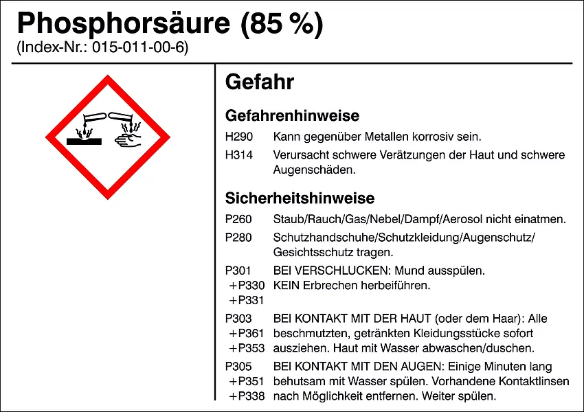 Gefahrstoffetikett »G016: Phosphorsäure (85%)« 