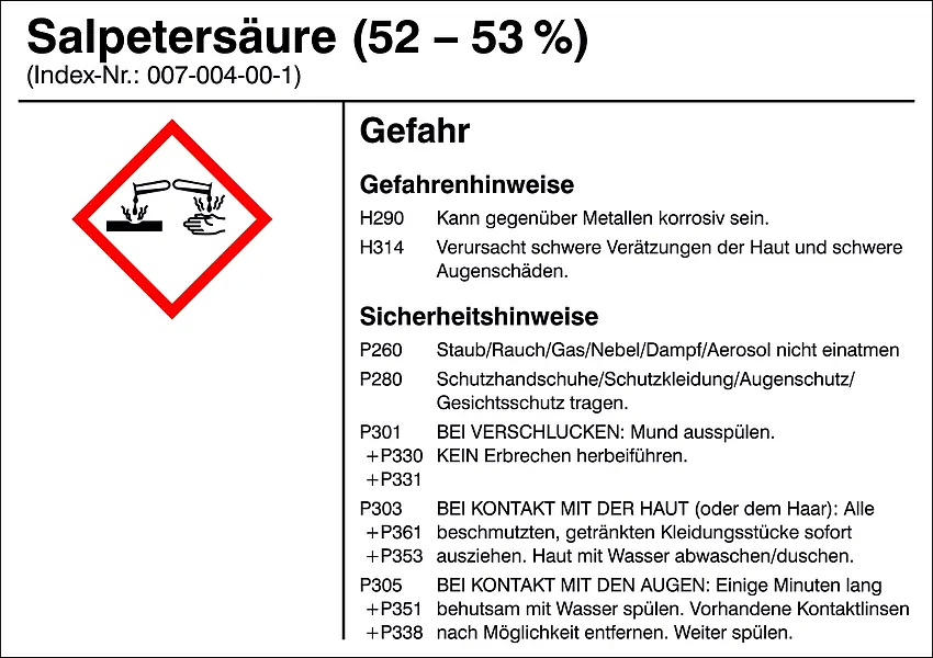 Gefahrstoffetikett »G017: Salpetersäure (52-53%)« 