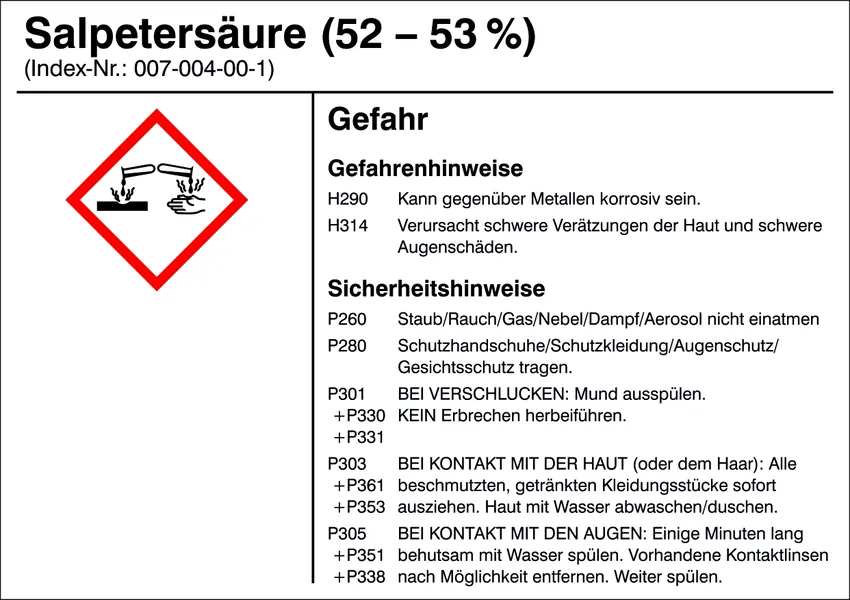 Gefahrstoffetikett »G017: Salpetersäure (52-53%)« 