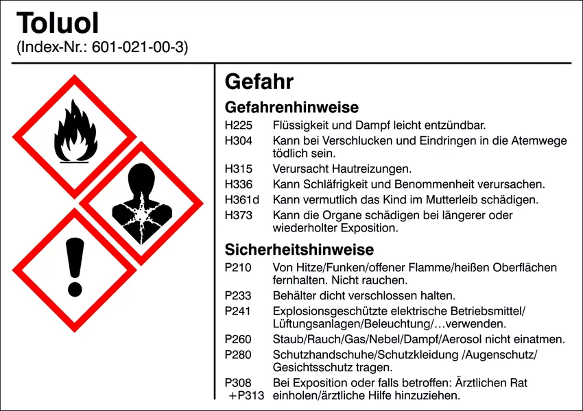 Gefahrstoffetikett »G020: Toluol« 