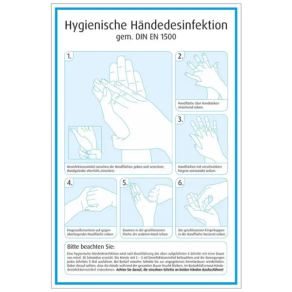 Händedesinfektionsplan Hygienische Händedesinfektion gem. DIN EN 1500 PVC-Folie