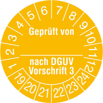 Prüfplakette Geprüft nach DGUV Vorschri Ø3cm 15 Stk/Bogen in Jahresfarbe 