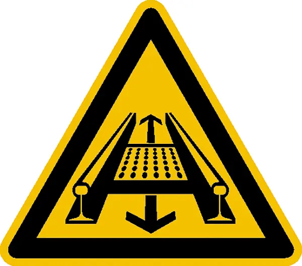 Warnschild »Warnung vor Gefahren durch eine Förderanlage im Gleis« 
