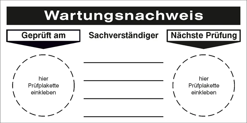 Wartungsnachweis »Geprüft am - Sachverständiger - Nächste Prüfung« 