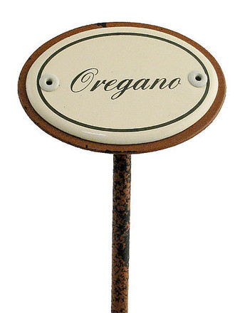 Gartenstecker aus Emaille für das Kräuterbeet - Oregano 