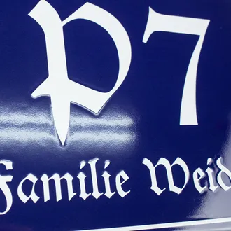 Emaille Hausnummer mit Straßenname 21 x 14,8 cm | blau/weiß