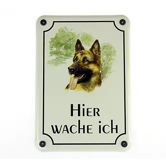 Emailleschild mit Hund 