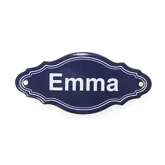 Namensschild aus Emaille blau/weiß