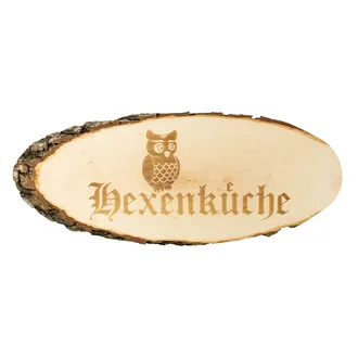 Holzschild mit Eule und Wunschtext